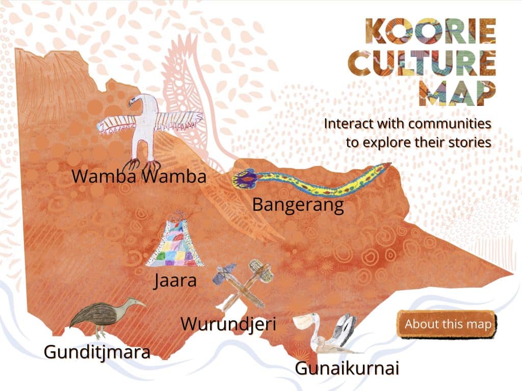 Koorie Culture Map home screen