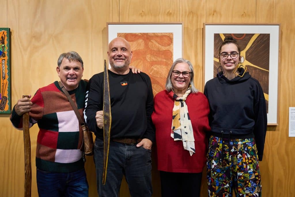 Uncle Ron Murray (Wamba Wamba), Uncle Bill Nicholson (Wurundjeri), Auntie Doris Paton (Gunaikurnai) and Hollie Johnson (Gunaikurnai) at the launch of the Koorie Culture Map at the Koorie Heritage Trust, Wednesday 10th June 2026. Photographer: Cian Sanders.