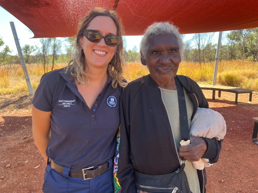 Senior Gija Custodian Shirley Drill with Alex Bouma from WA Parks and Wildlife
